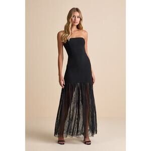 Lulus Vesna Black Mixed Media Strapless Maxi Dress - Size L